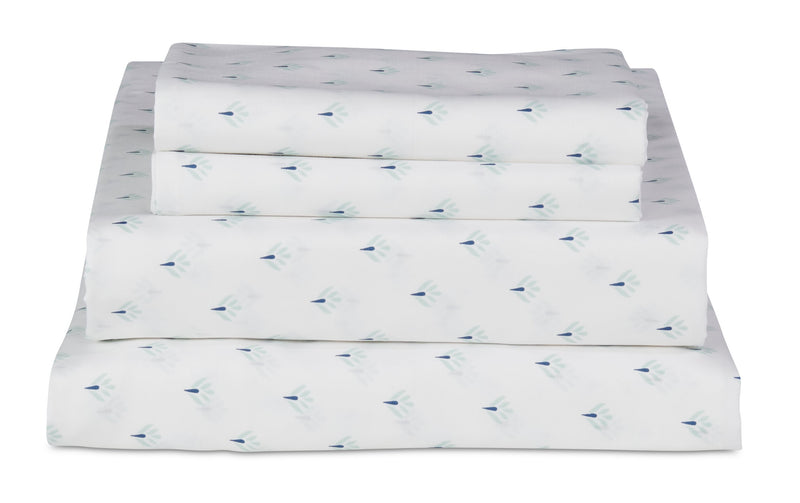 Ensemble de draps Flower 4 pièces de Kort & Co. pour très grand lit - bleu et blanc