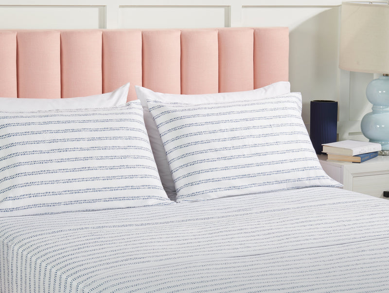 Ensemble de draps Stripe 4 pièces de Kort & Co. pour grand lit - bleu et blanc
