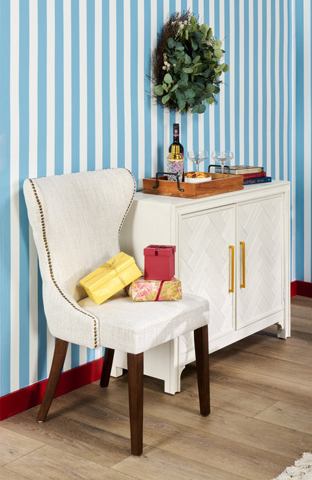 Chaise de salle à manger Shea à oreilles en tissu d’apparence lin et en bois - ivoire