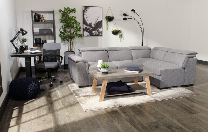 Table à café moderne Kelly de 43,3 po avec tablette - dessus en pierre grise avec pattes en bois clair