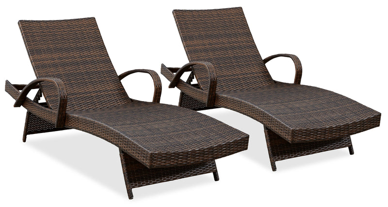 Ensemble de 2 chaises longues Kelowna pour la terrasse à l’extérieur - osier en résine, résistant aux rayons UV et aux intempéries - brun