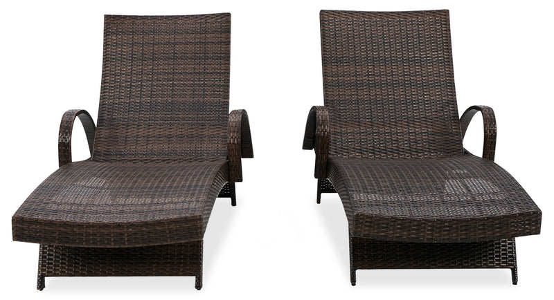 Ensemble de 2 chaises longues Kelowna pour la terrasse à l’extérieur - osier en résine, résistant aux rayons UV et aux intempéries - brun