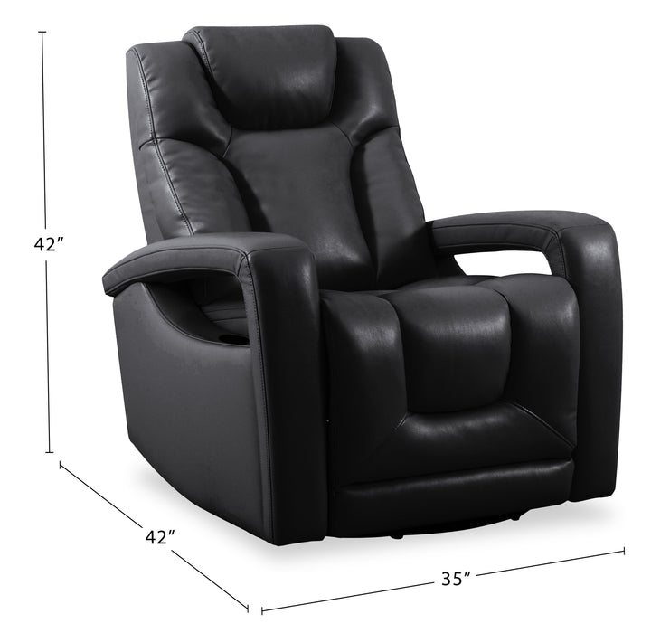 Fauteuil pivotant, coulissant et inclinable Kenzo de 35 po en tissu d’apparence cuir - noir