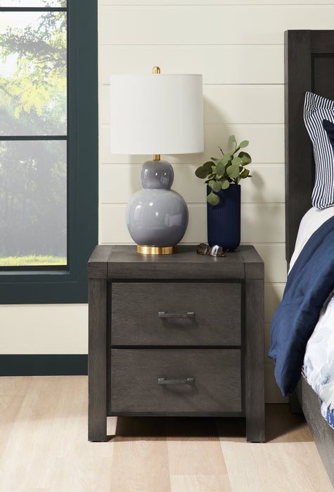 Table de nuit Koda de 23,7 po (L) x 23,7 po (H) à 2 tiroirs en acacia - grise