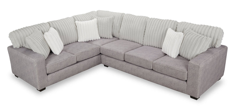 Sofa sectionnel de gauche Koda 2 pièces fabriqué au Canada en tissu de chenille avec coussins réversibles - gris Paloma luxueux