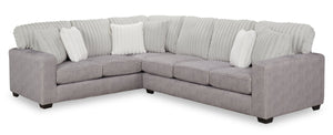 Sofa sectionnel de gauche Koda 2 pièces fabriqué au Canada en tissu de chenille avec coussins réversibles - gris Paloma luxueux