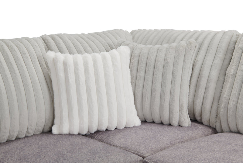 Sofa sectionnel de gauche Koda 2 pièces fabriqué au Canada en tissu de chenille avec coussins réversibles - gris Paloma luxueux