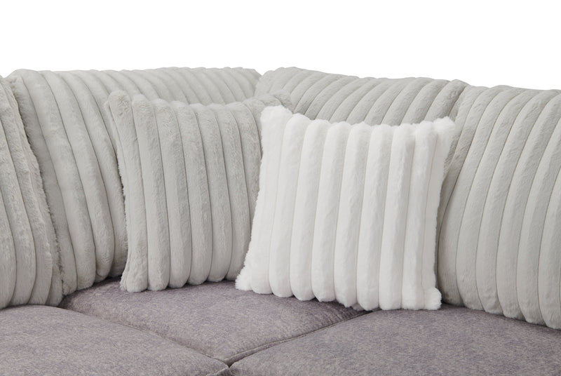Sofa sectionnel de gauche Koda 2 pièces fabriqué au Canada en tissu de chenille avec coussins réversibles - gris Paloma luxueux