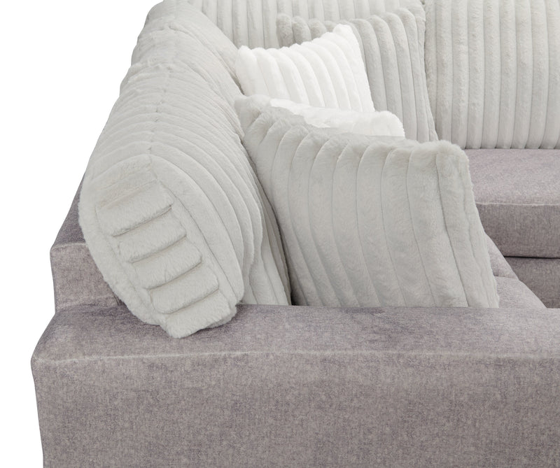 Sofa sectionnel de gauche Koda 2 pièces fabriqué au Canada en tissu de chenille avec coussins réversibles - gris Paloma luxueux
