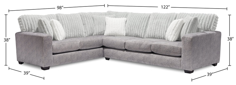 Sofa sectionnel de gauche Koda 2 pièces fabriqué au Canada en tissu de chenille avec coussins réversibles - gris Paloma luxueux
