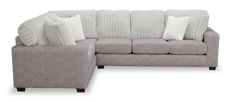 Sofa sectionnel de gauche Koda 2 pièces fabriqué au Canada en tissu de chenille avec coussins réversibles - gris Paloma luxueux
