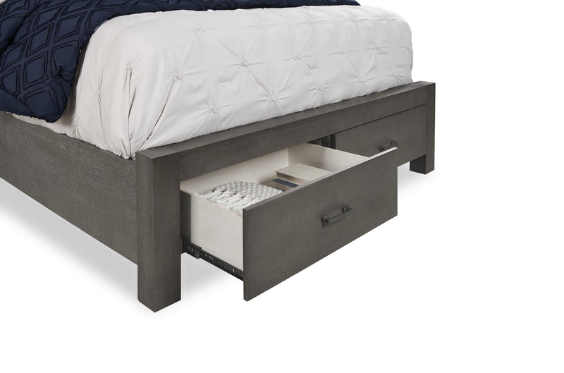 Lit plateforme de rangement Koda en bois avec tête de lit et cadre de lit, gris - format grand lit