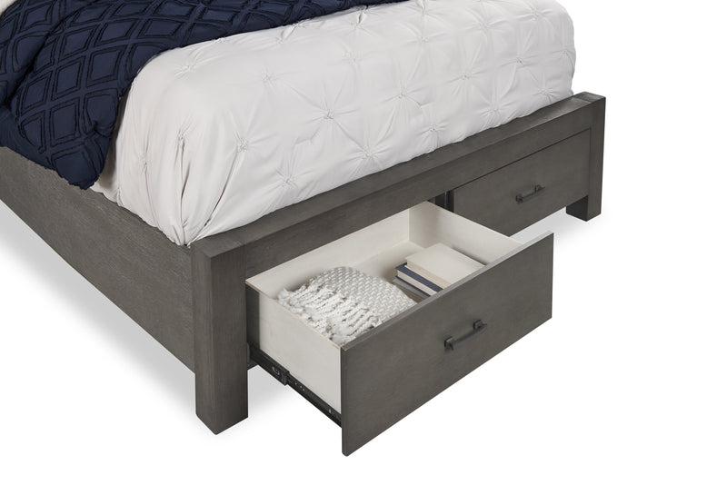 Lit plateforme de rangement Koda en bois avec tête de lit et cadre de lit, gris - format grand lit
