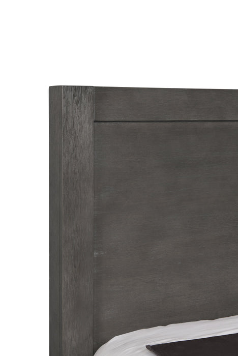 Lit plateforme de rangement Koda en bois avec tête de lit et cadre de lit, gris - format grand lit