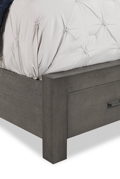 Lit plateforme de rangement Koda en bois avec tête de lit et cadre de lit, gris - format grand lit