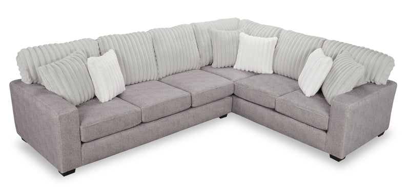 Sofa sectionnel de droite Koda 2 pièces fabriqué au Canada en tissu de chenille avec coussins réversibles - gris Paloma luxueux