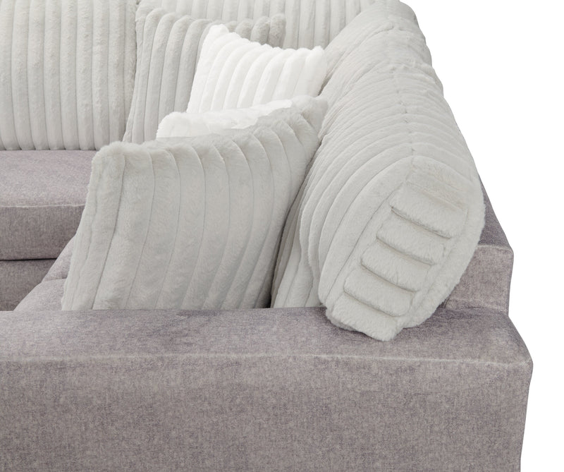 Sofa sectionnel de droite Koda 2 pièces fabriqué au Canada en tissu de chenille avec coussins réversibles - gris Paloma luxueux