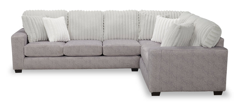 Sofa sectionnel de droite Koda 2 pièces fabriqué au Canada en tissu de chenille avec coussins réversibles - gris Paloma luxueux