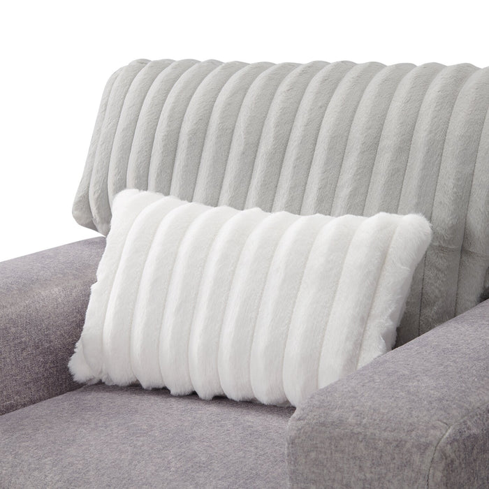 Fauteuil Koda de 41 po fabriqué au Canada en tissu de chenille et de fausse fourrure avec coussins amovibles - gris Paloma luxueux