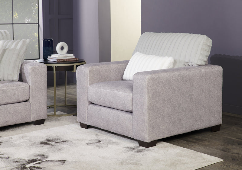 Fauteuil Koda de 41 po fabriqué au Canada en tissu de chenille et de fausse fourrure avec coussins amovibles - gris Paloma luxueux