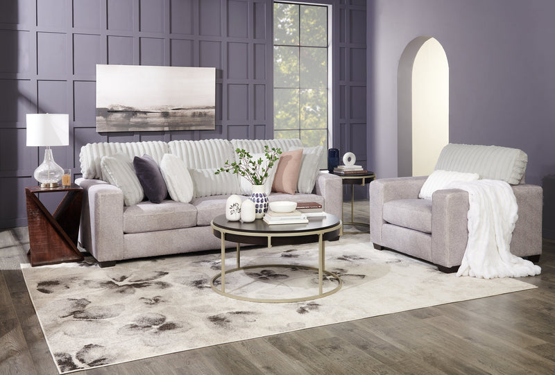 Sofa Koda de 92 po fabriqué au Canada en tissu de chenille et de fausse fourrure avec coussins amovibles - gris Paloma luxueux