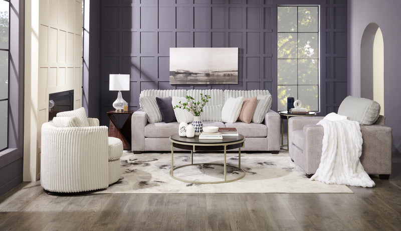 Sofa Koda de 92 po fabriqué au Canada en tissu de chenille et de fausse fourrure avec coussins amovibles - gris Paloma luxueux