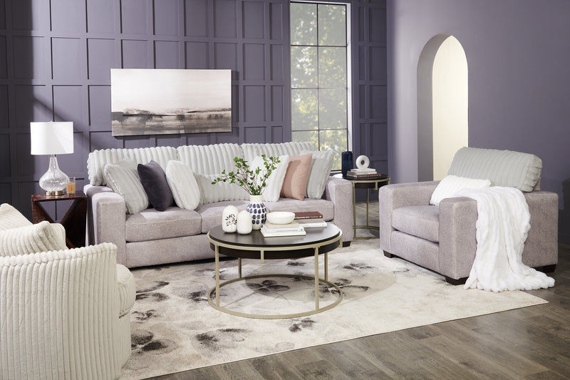 Sofa Koda de 92 po fabriqué au Canada en tissu de chenille et de fausse fourrure avec coussins amovibles - gris Paloma luxueux