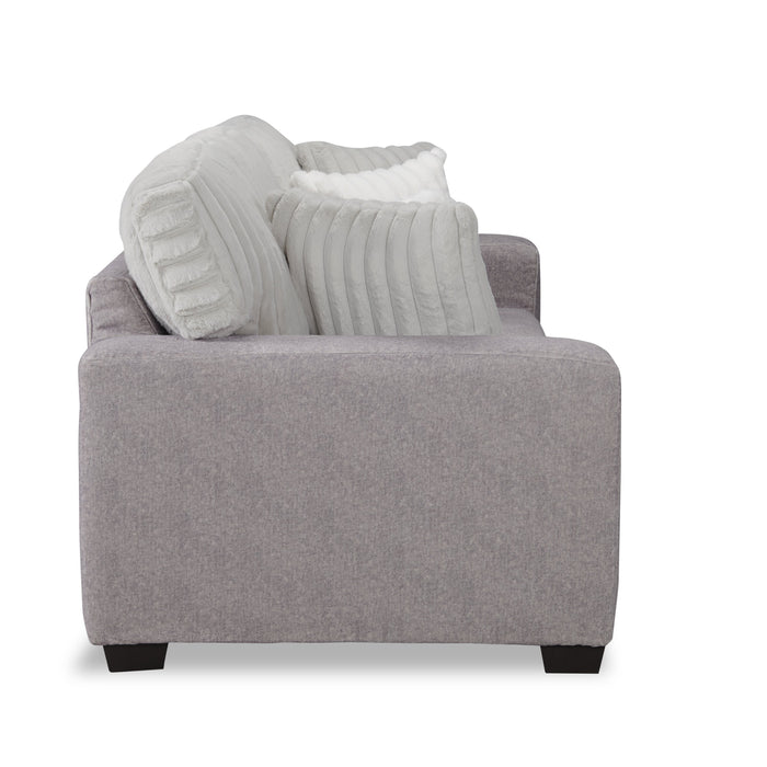 Sofa Koda de 92 po fabriqué au Canada en tissu de chenille et de fausse fourrure avec coussins amovibles - gris Paloma luxueux