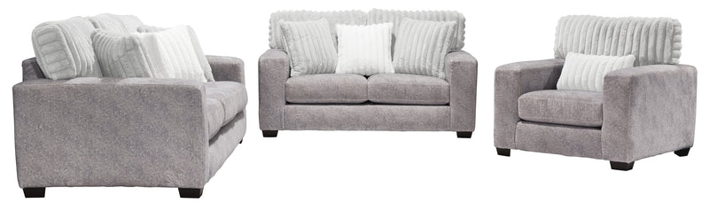 Sofa Koda de 92 po fabriqué au Canada en tissu de chenille et de fausse fourrure avec coussins amovibles - gris Paloma luxueux