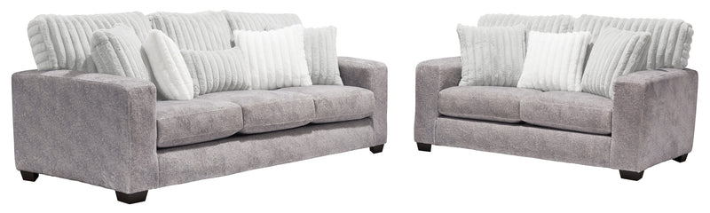Sofa Koda de 92 po fabriqué au Canada en tissu de chenille et de fausse fourrure avec coussins amovibles - gris Paloma luxueux