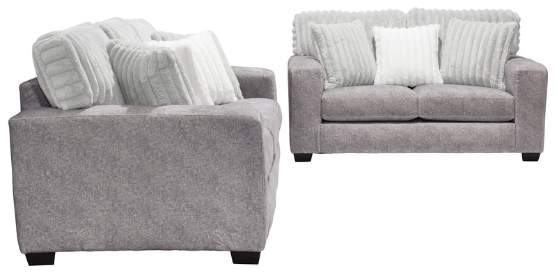 Sofa Koda de 92 po fabriqué au Canada en tissu de chenille et de fausse fourrure avec coussins amovibles - gris Paloma luxueux