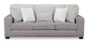 Sofa Koda de 92 po fabriqué au Canada en tissu de chenille et de fausse fourrure avec coussins amovibles - gris Paloma luxueux