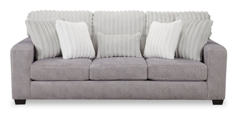 Sofa Koda de 92 po fabriqué au Canada en tissu de chenille et de fausse fourrure avec coussins amovibles - gris Paloma luxueux