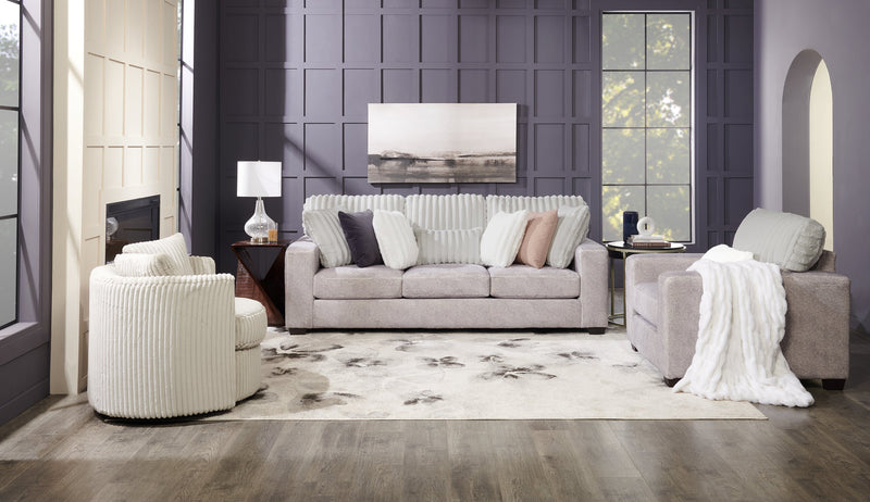 Sofa Koda de 92 po fabriqué au Canada en tissu de chenille et de fausse fourrure avec coussins amovibles - gris Paloma luxueux