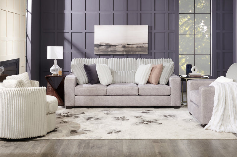 Sofa Koda de 92 po fabriqué au Canada en tissu de chenille et de fausse fourrure avec coussins amovibles - gris Paloma luxueux