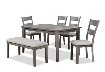 Krew 6pc Dining Set with Table, Bench & 4 Chairs, Melamine, 60"W - Grey | Ensemble de salle à manger Krew 6 pièces en mélamine avec table de 60 po (L), banc et 4 chaises - gris