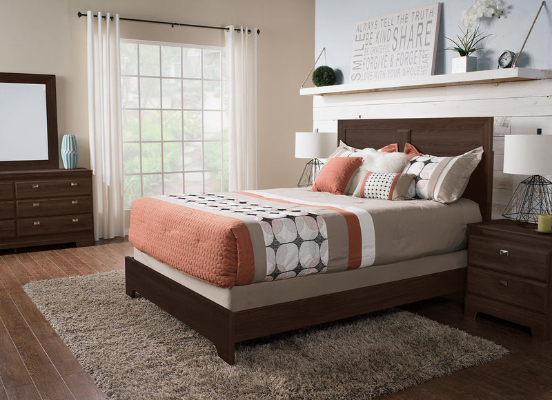 Lit à panneau Yorkdale fabriqué au Canada avec tête de lit et cadre, brun - format grand lit