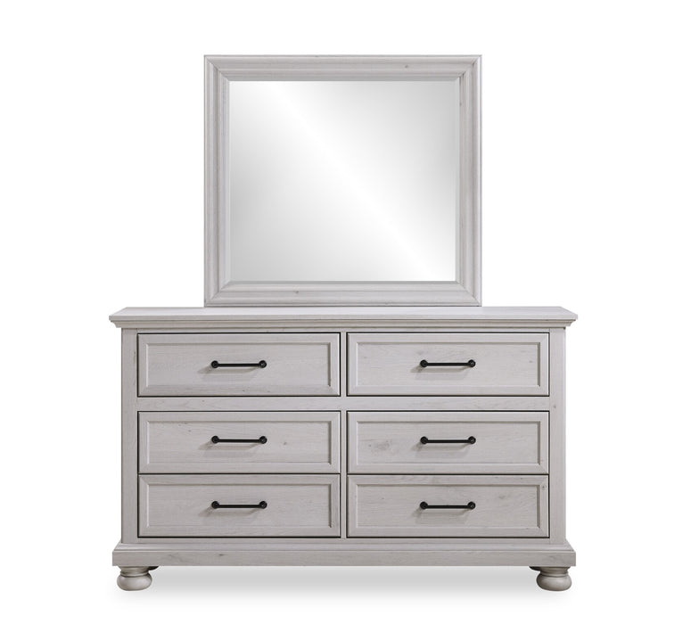 Ensemble de chambre à coucher Kylie 5 pièces sable avec lit de rangement, commode et miroir - format grand lit