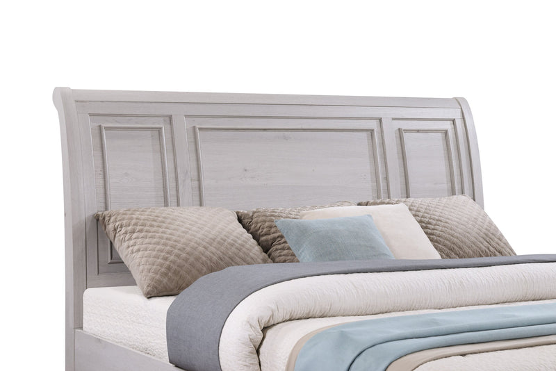 Lit plateforme de rangement Kylie sable avec tête de lit et cadre de lit - format très grand lit