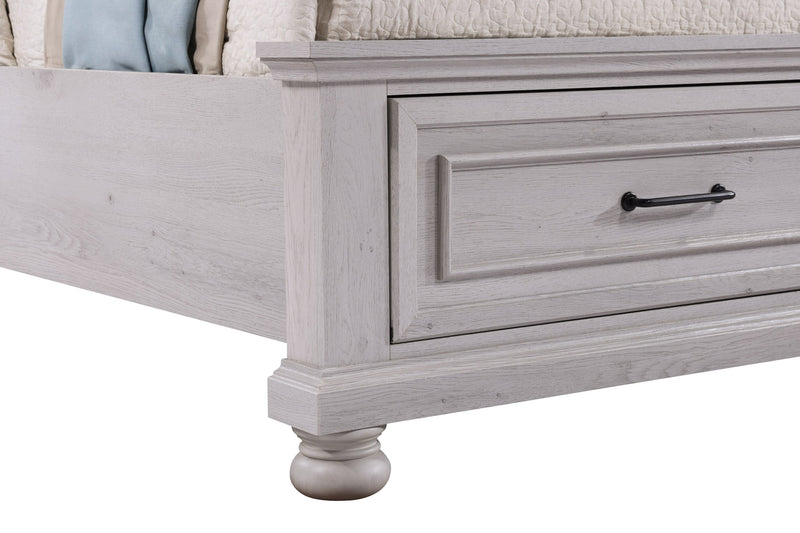 Lit plateforme de rangement Kylie sable avec tête de lit et cadre de lit - format très grand lit