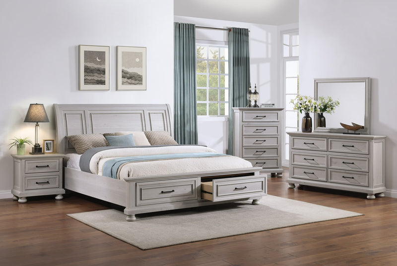 Lit plateforme de rangement Kylie sable avec tête de lit et cadre de lit - format très grand lit