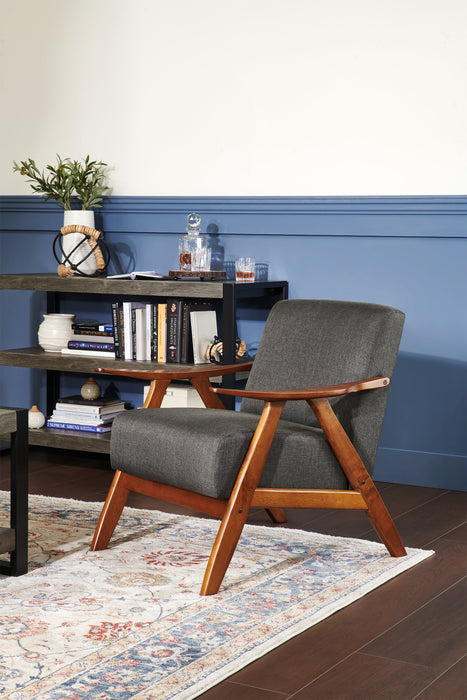 Fauteuil d’appoint Kyra de 28,5 po en tissu d’apparence lin avec accoudoirs courbés et armature en bois - gris