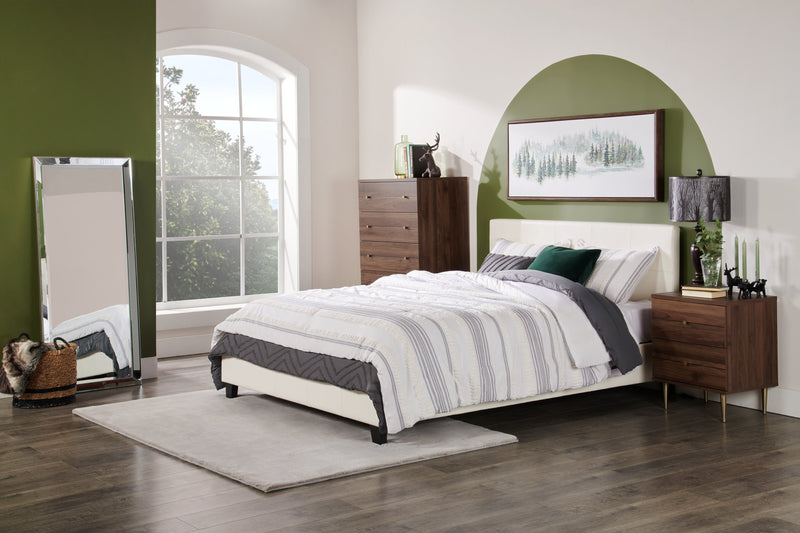 Lit rembourré Chase en tissu de cuir végétalien blanc - format lit double