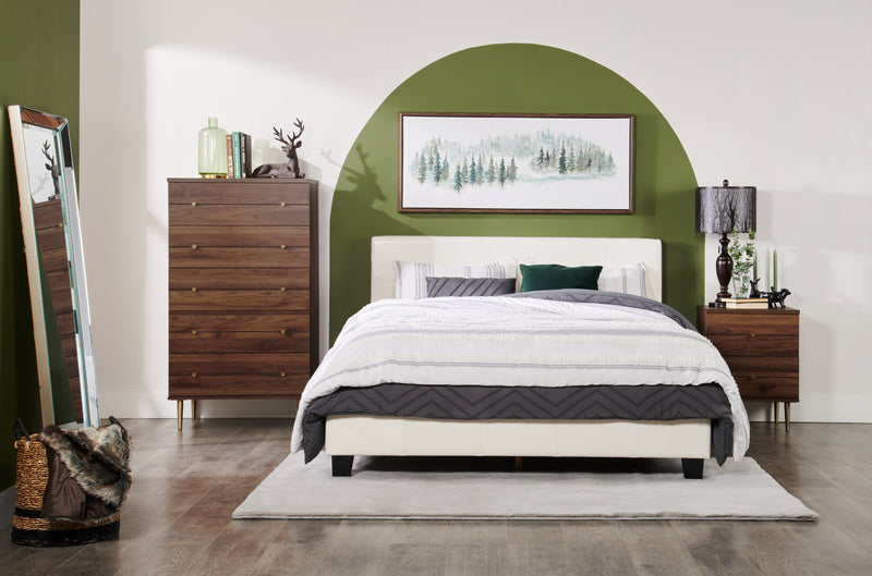 Lit rembourré Chase en tissu de cuir végétalien blanc - format lit double