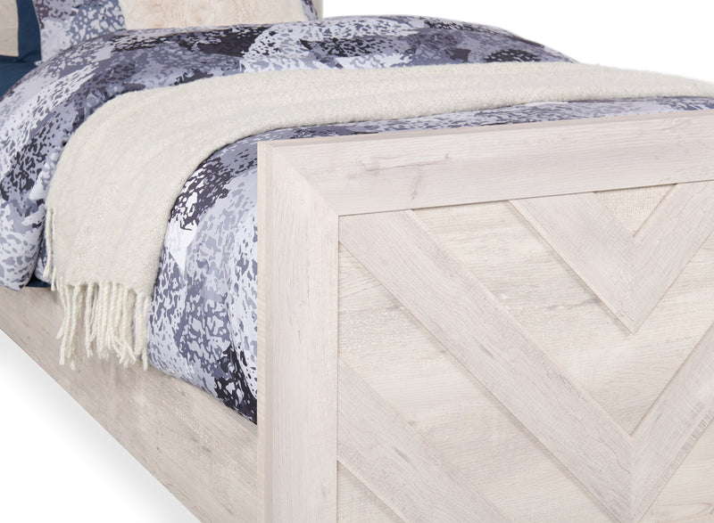 Lit à panneaux Lark blanc rustique pour enfants avec tête de lit, cadre et motif de chevrons - format lit simple