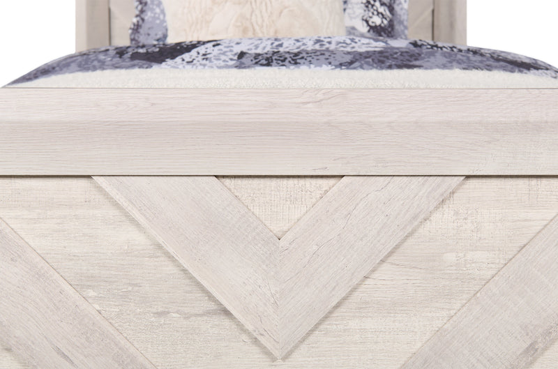 Lit à panneaux Lark blanc rustique pour enfants avec tête de lit, cadre et motif de chevrons - format lit simple