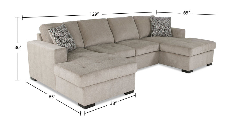 Sofa-lit sectionnel Legend 3 pièces fabriqué au Canada en tissu de chenille avec 2 fauteuils longs de rangement - beige platine