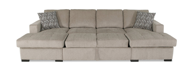 Sofa-lit sectionnel Legend 3 pièces fabriqué au Canada en tissu de chenille avec 2 fauteuils longs de rangement - beige platine