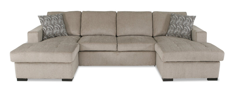 Sofa-lit sectionnel Legend 3 pièces fabriqué au Canada en tissu de chenille avec 2 fauteuils longs de rangement - beige platine