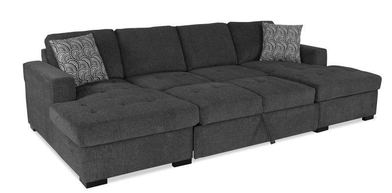 Sofa-lit sectionnel Legend 3 pièces fabriqué au Canada en tissu de chenille avec 2 fauteuils longs de rangement - gris poivre